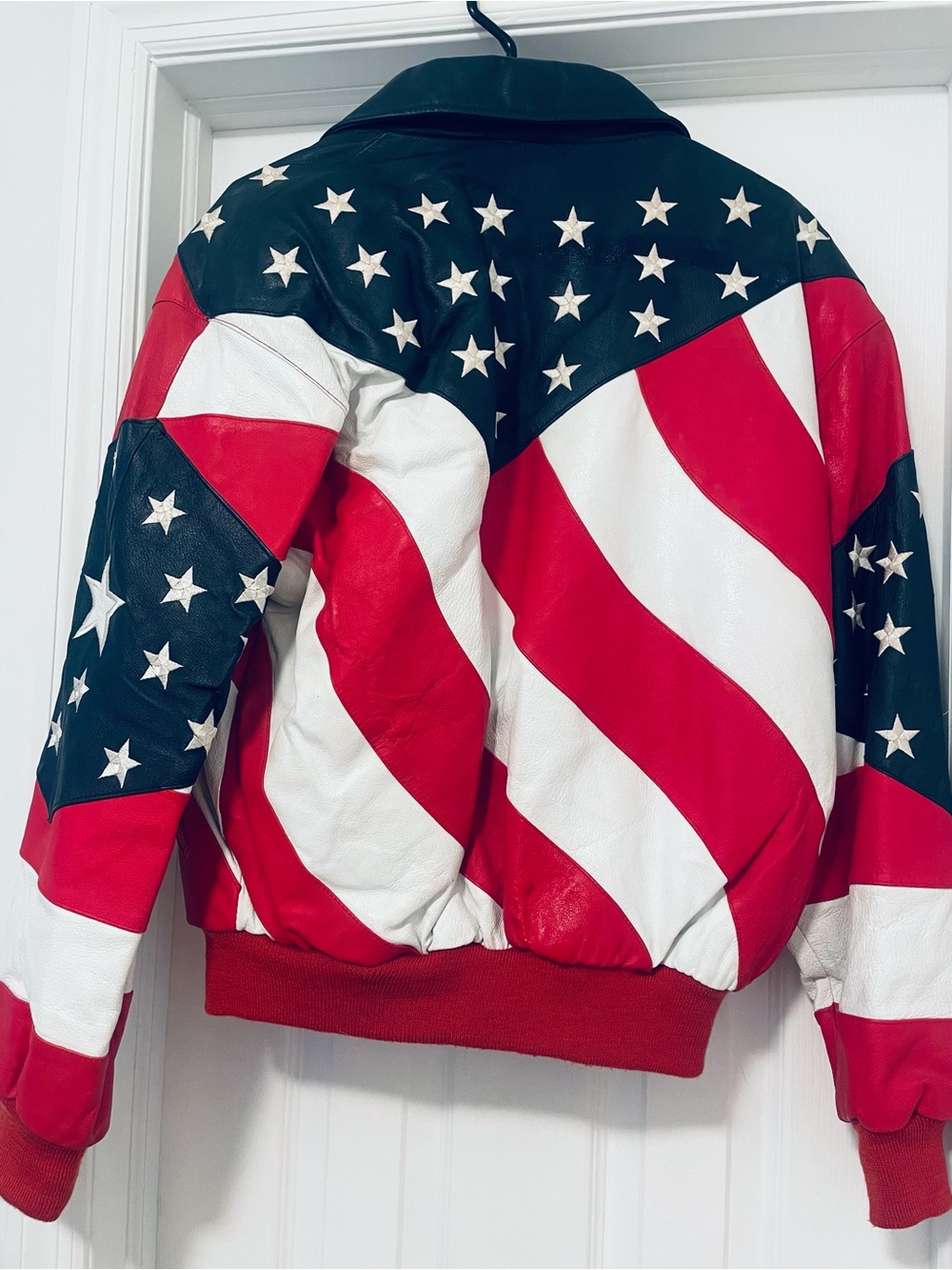 Michael Hoban American Flag Leather Bomber Jacket - Stars & Stripes - Picture 6 of 10